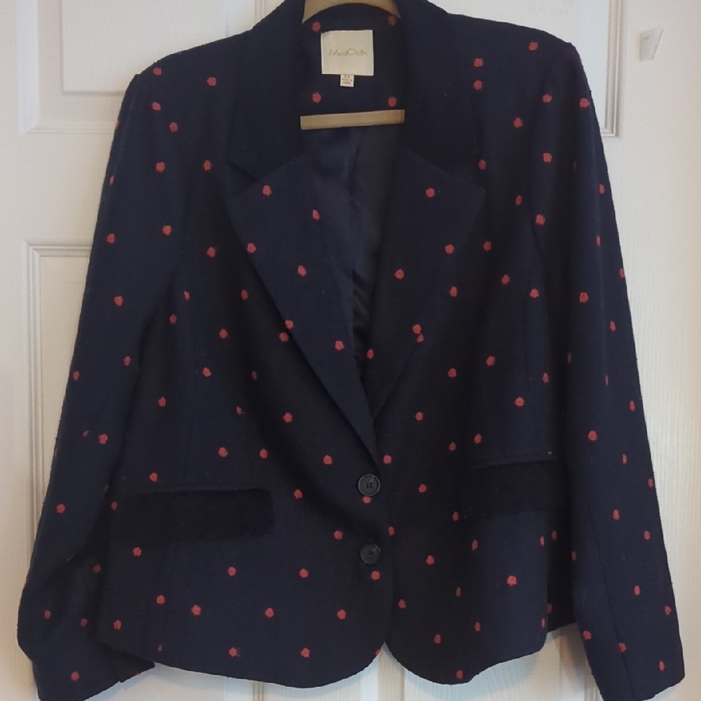 Navy and Red Polka Dot Women's Blazer